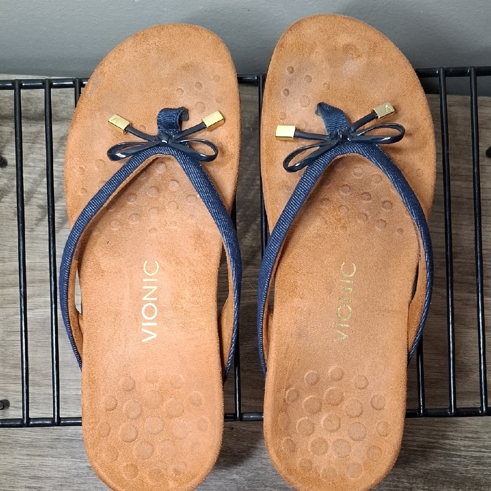 Vionic Bella II Sandals – Navy Blue Denim, Arch Support, Size 9